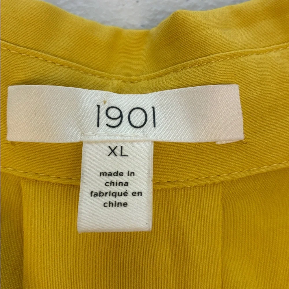 1901 Nordstrom Yellow Pleated Midi Shirtdress Short Sleeve Belted Button Up XL - Picture 7 of 8